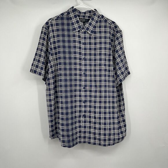 Mens Nat Nast Luxury SS Shirt L Silk Blend Blue White Check Casual - Picture 1 of 9